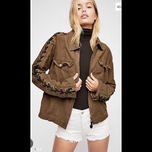 #608 Free People Faye Military Braided Jacket Moss Brown Green medium
